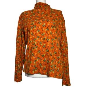 Studio Works Orange Leaf Fall Print Turtleneck‎ Long Sleeve Top Women's Size M